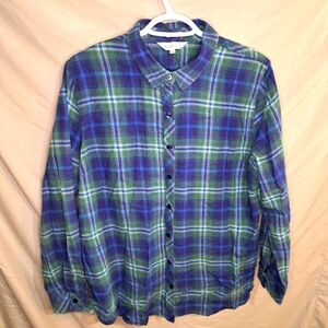 ⚡️2 For $15⚡️Women's Blue and Green Button down Plaid Shirt size xxl